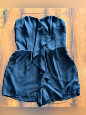 Express Black Strapless Ruffle Romper